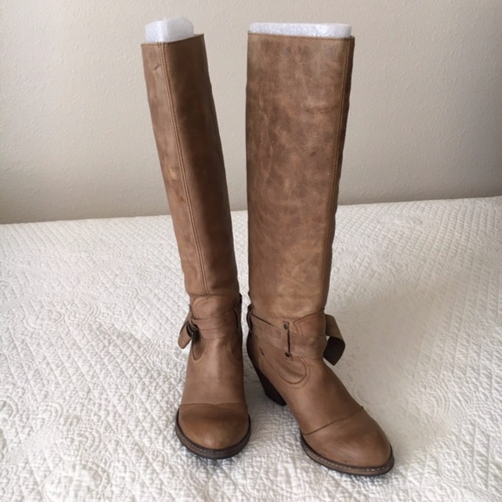 Anthropologie SixtySeven 67 Martingale Bow Leather Riding Boots Brown Women's
